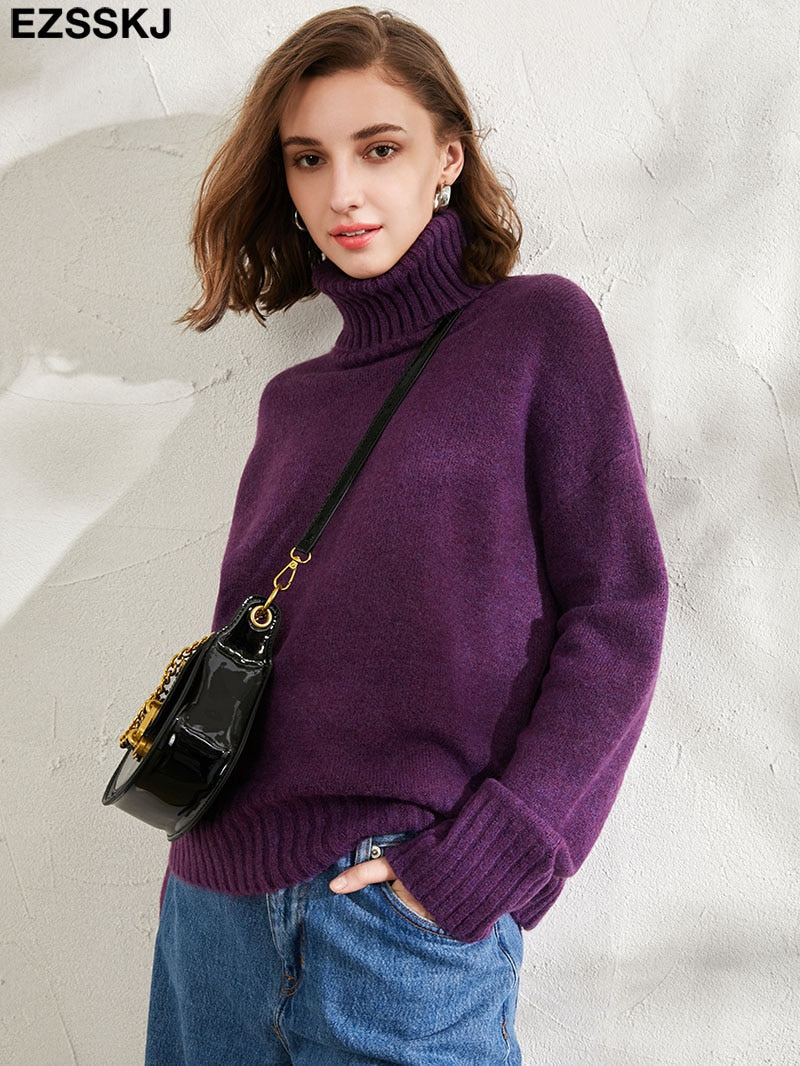 Christmas Gift autumn Winter casual cashmere oversize thick Sweater pullovers Women Deanwangkt loose Turtleneck women's sweaters jumper - Deanwangkt