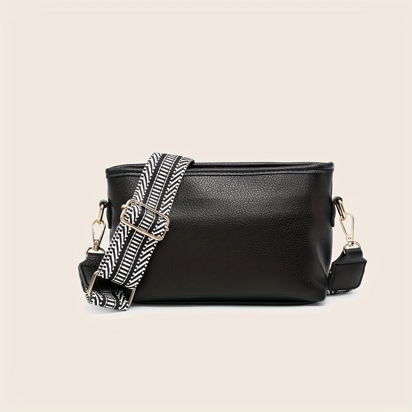 Classic Textured Square Small Shoulder Bag, Solid Color All-Match Crossbody Bag With Wide Retro Pattern Strap - Deanwangkt
