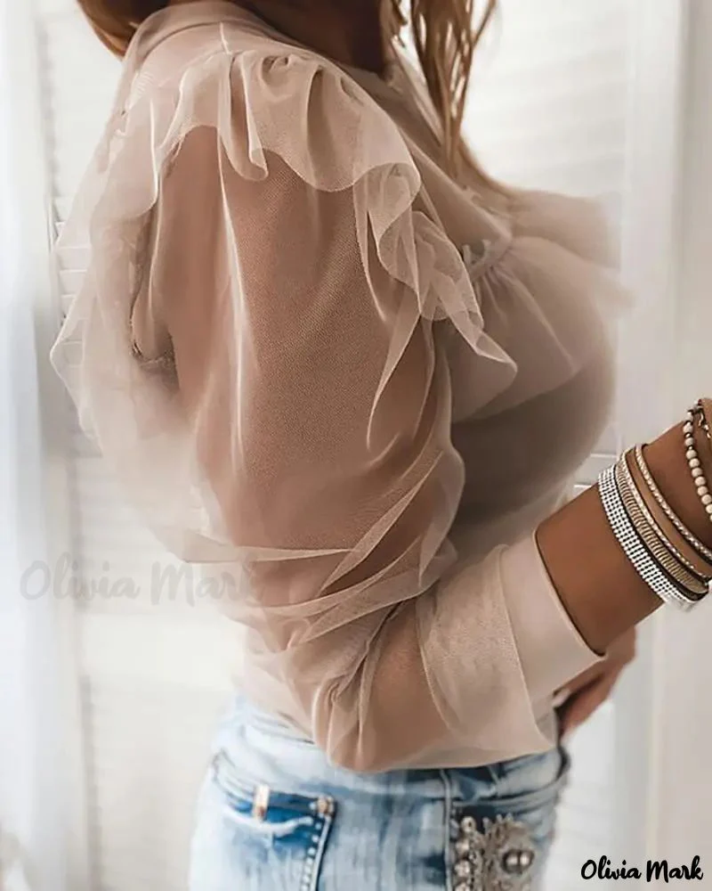 Deanwangkt - Sheer Mesh Ruffled Long Sleeve Top - Deanwangkt