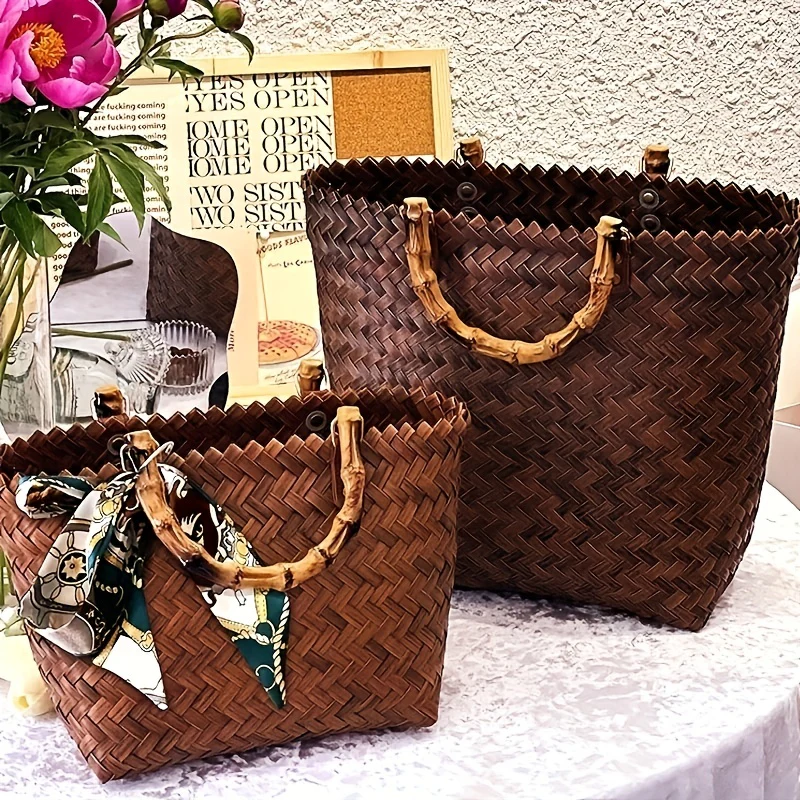 deanwangkt  Imitation Bamboo Handle For Handbag, Summer Straw Purse Handle Replacement, Crochet Bag Accessories Handle - Deanwangkt