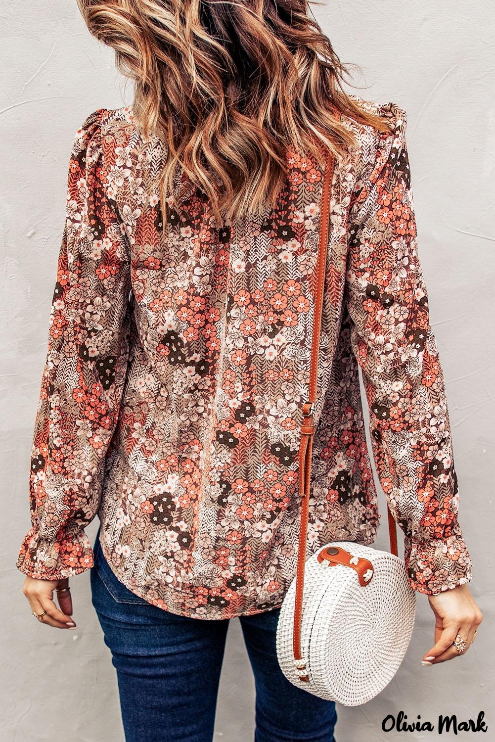 Deanwangkt - Multicolor Floral Print Drawstring Long Sleeve Blouse - Deanwangkt