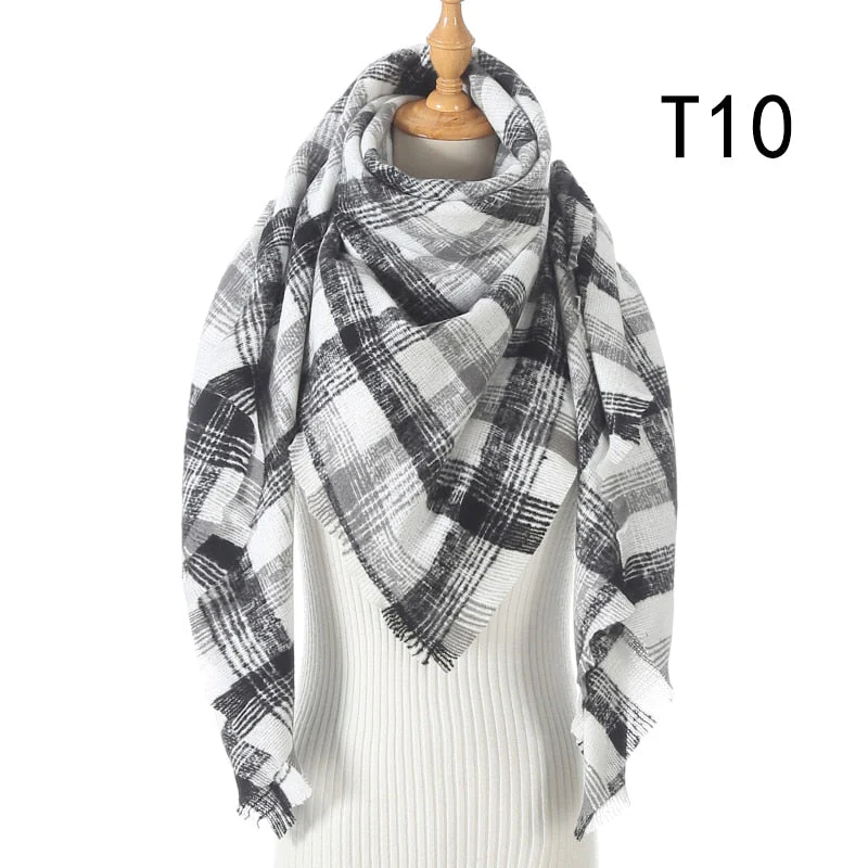 Christmas Gift Deanwangkt New Winter Knitted Scarf Cashmere Pashmina Women Warm Neck Scarves Shawls Plaid Wraps Triangle Stoles Lady Bandana - Deanwangkt