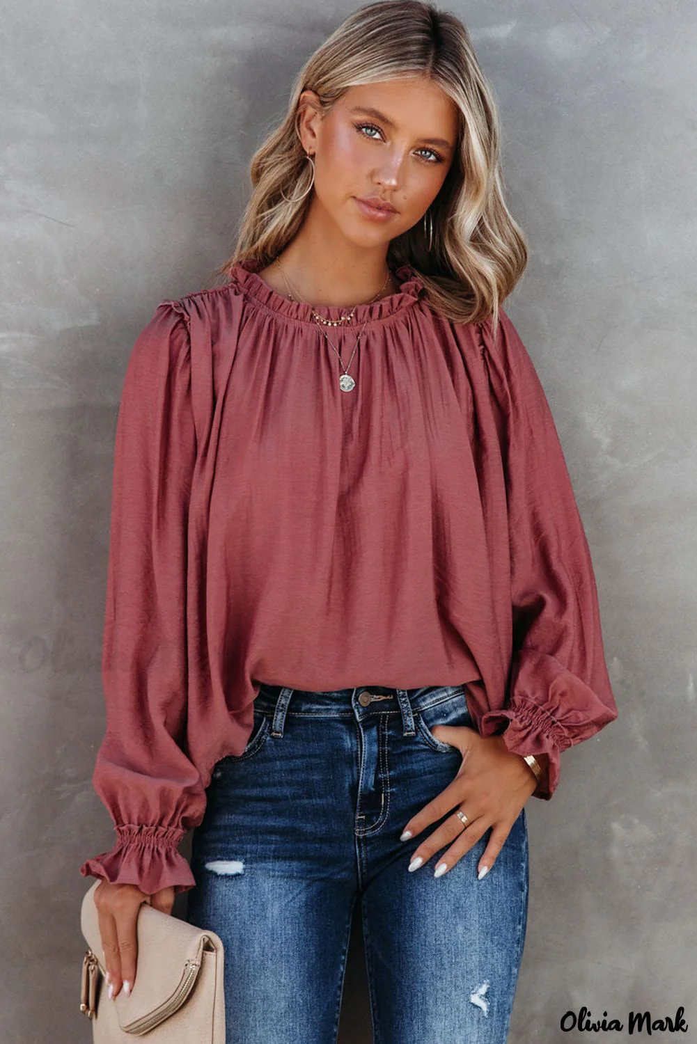 Deanwangkt - Red Long Sleeve Ruffled Blouse - Deanwangkt