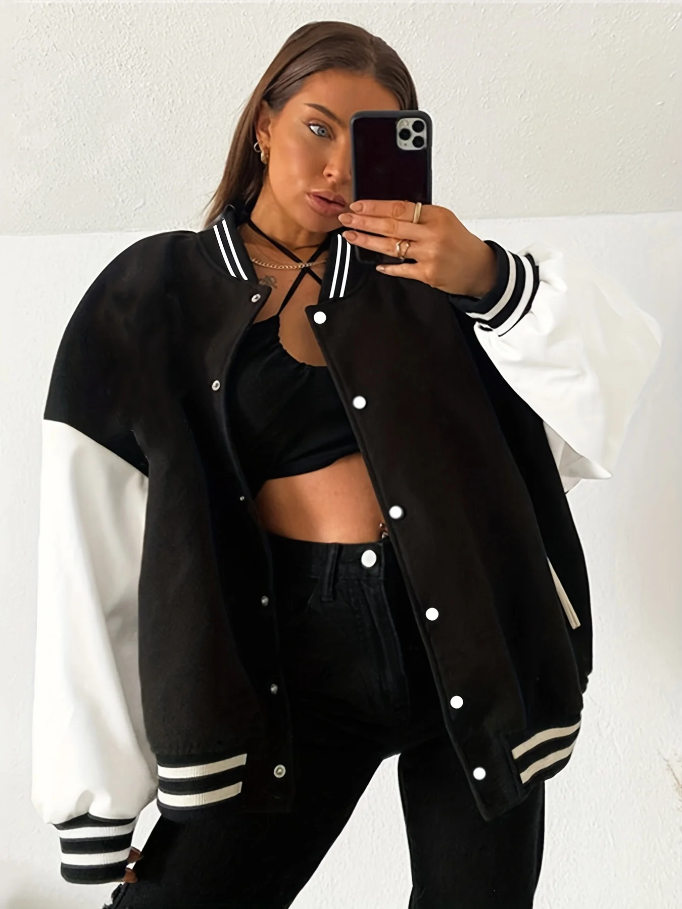 deanwangkt-1 Preppy Classic Varsity Jacket, Long Sleeve Casual Jacket For Spring & Fall, Women's Clothing - Deanwangkt