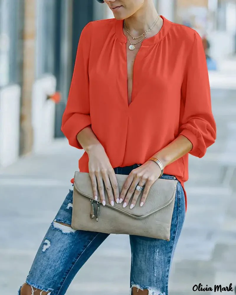 Deanwangkt - Solid Long Sleeve Curved Hem Top - Deanwangkt