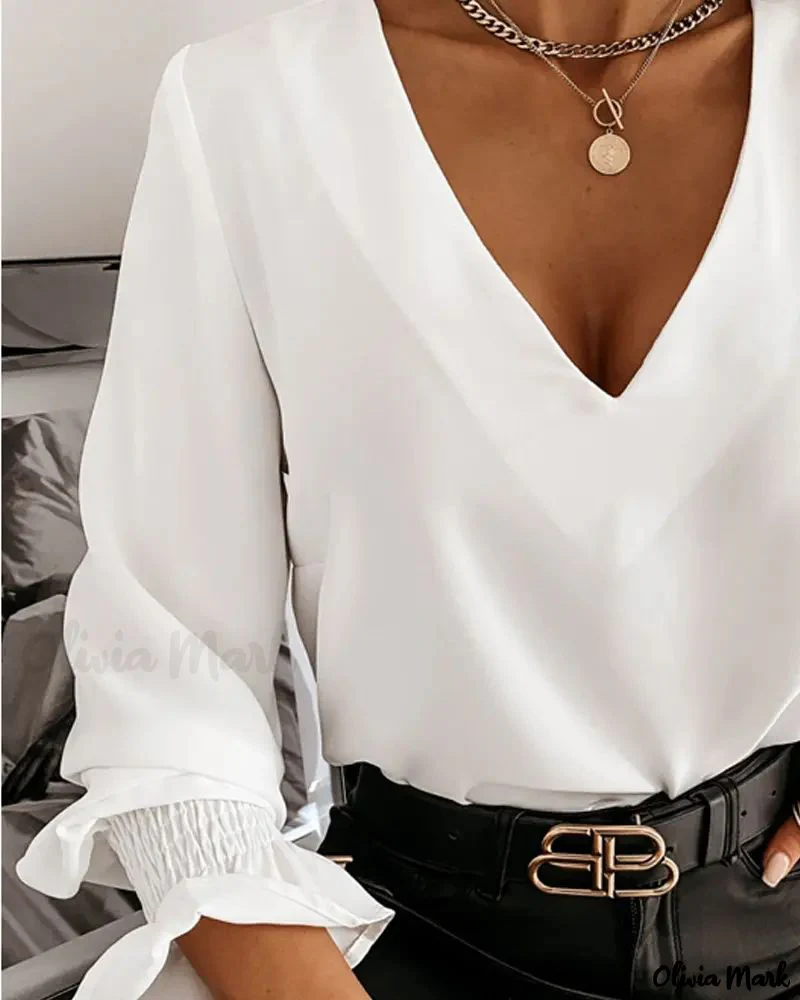 Deanwangkt - Long Sleeve V-Back Top with Chain Decor - Deanwangkt