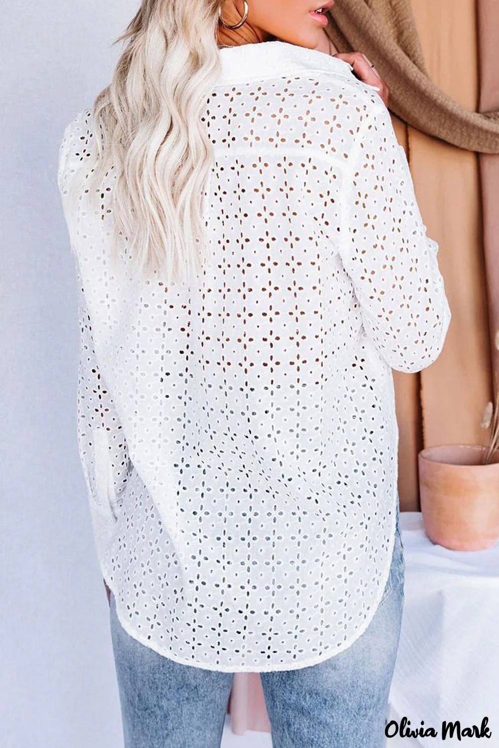 Deanwangkt - Black Hollow Out Floral Eyelet Long Sleeve Shirt - Deanwangkt