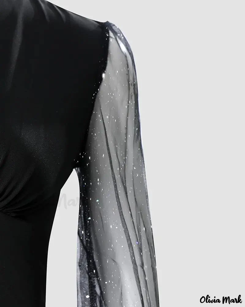 Deanwangkt - Glitter Contrast Mesh Long Sleeve Top - Deanwangkt