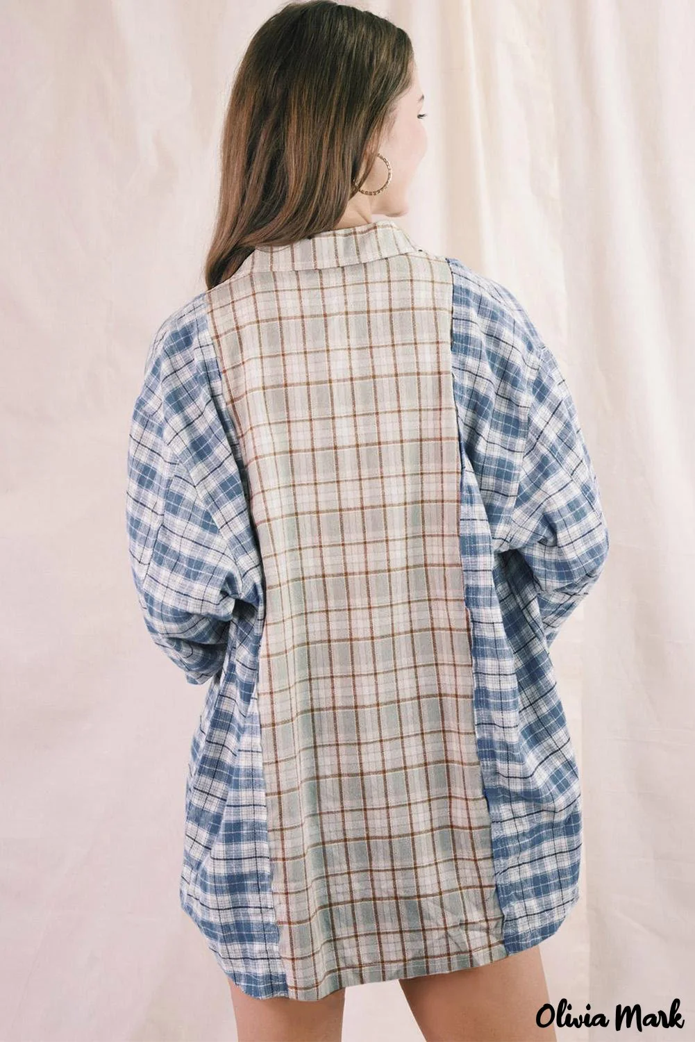 Deanwangkt - Pink Plaid Button Down Long Sleeve Shirt With Color Block Pocket - Deanwangkt