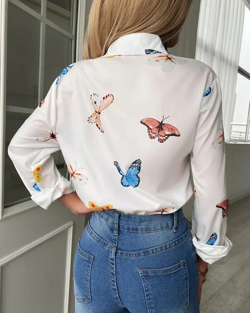 Deanwangkt - Butterfly Print Long Sleeve Button Up Top - Deanwangkt