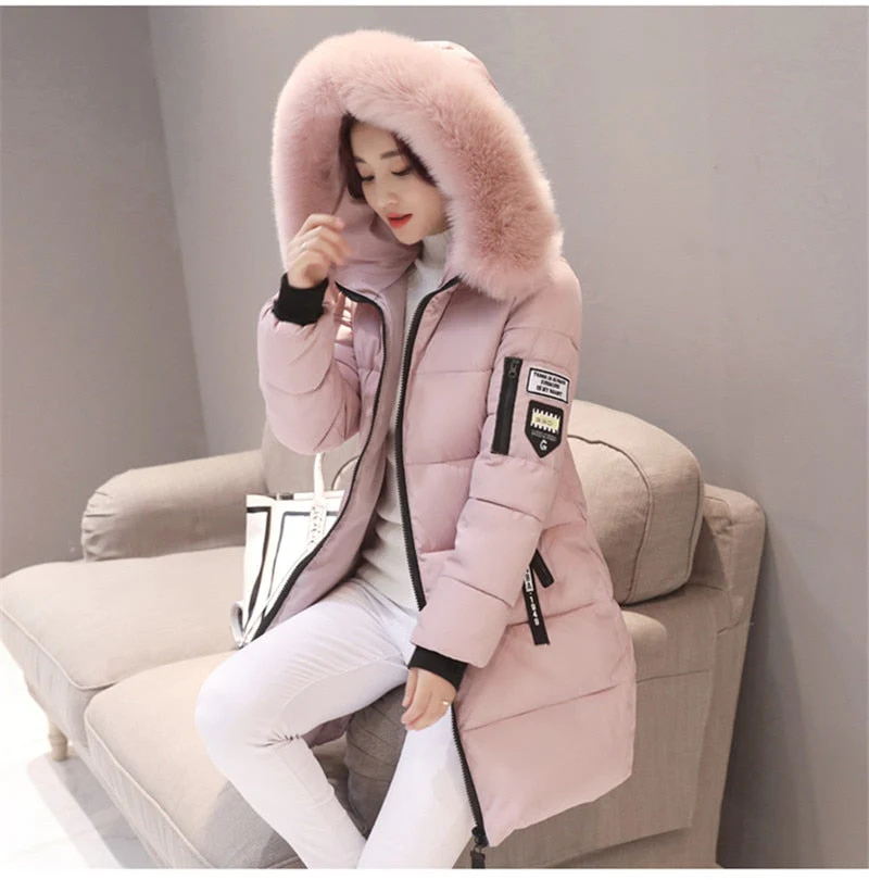 Christmas Gift Deanwangkt Women Parkas Winter Ladies Casual Long Coats Woman Jackets Winter Women Hooded Fur Collar Cotton Parkas Warm Coat Outwear - Deanwangkt