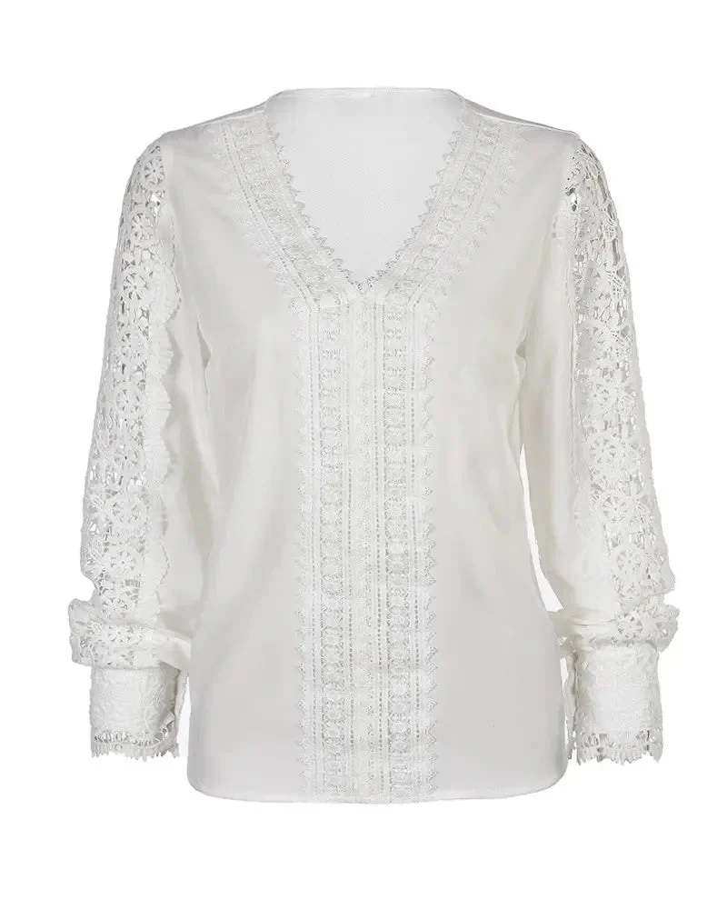 Deanwangkt - V-neck top with long sleeves in guipure lace - Deanwangkt