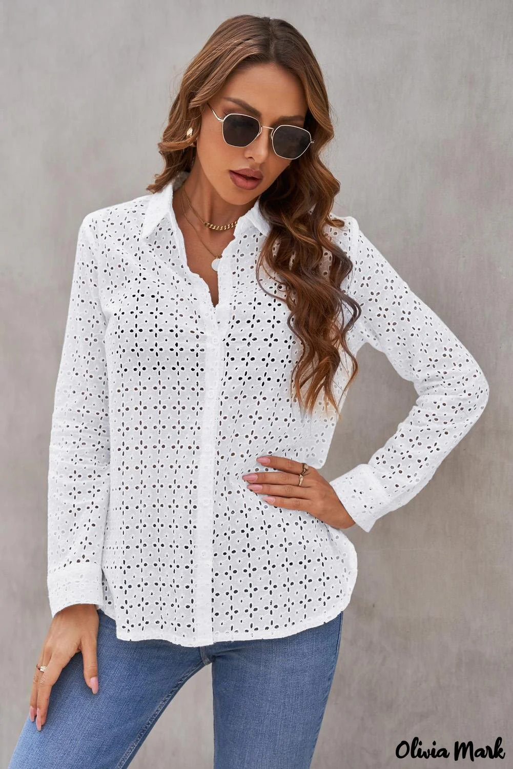 Deanwangkt - Black Hollow Out Floral Eyelet Long Sleeve Shirt - Deanwangkt