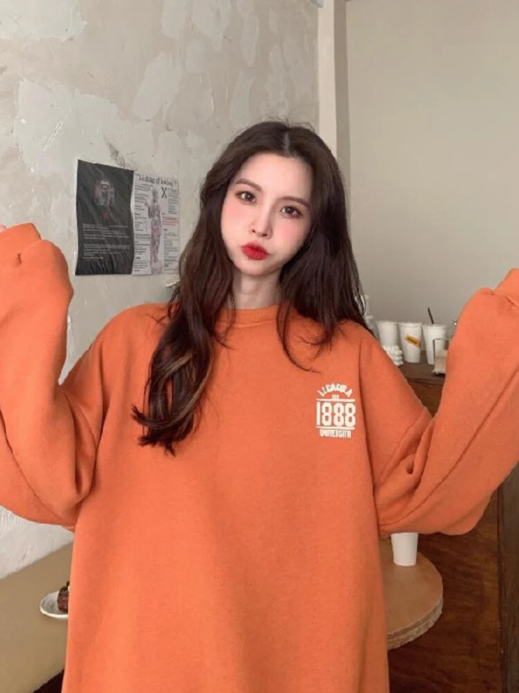 Black Friday Sales Hoodie Women's Round Neck Letter Print Inner Bottoming Hoodie Y2k Loose Trend All-Match Casual Autumn And Winter Pullover - Deanwangkt