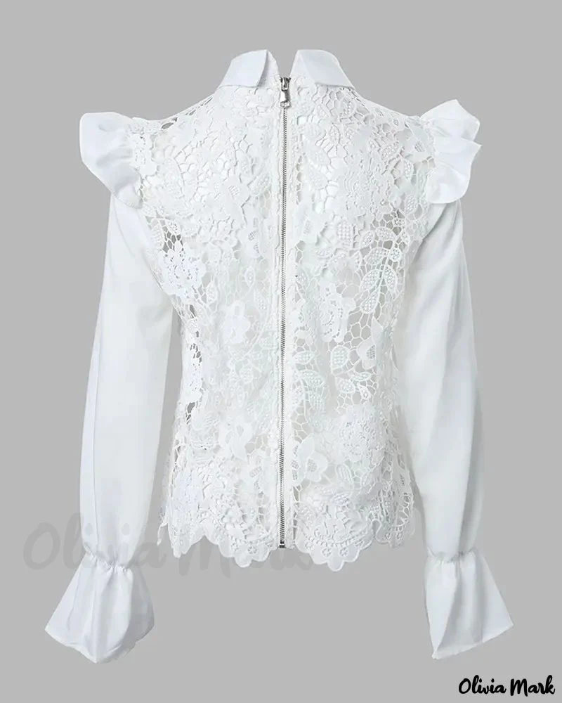 Deanwangkt - Long sleeve lace shirt with ruffle hem - Deanwangkt