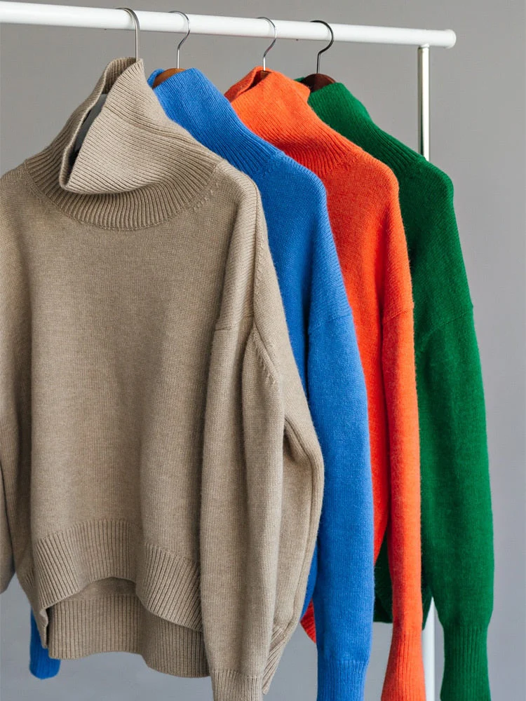 Christmas Gift Deanwangkt Winter Thick Warm Sweater Turtleneck Oversize Pullovers Jumper Female Knitted Tops Irregular Hem Clothing - Deanwangkt