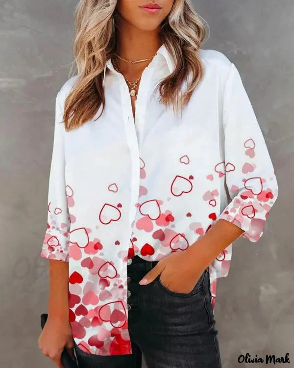 Deanwangkt - Valentine Heart Print Long Sleeve Button Down Shirt - Deanwangkt