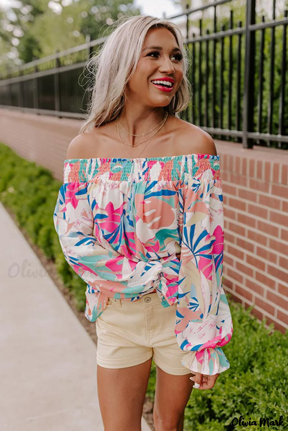 Deanwangkt - Multicolor Floral Print Cold Shoulder Blouse - Deanwangkt