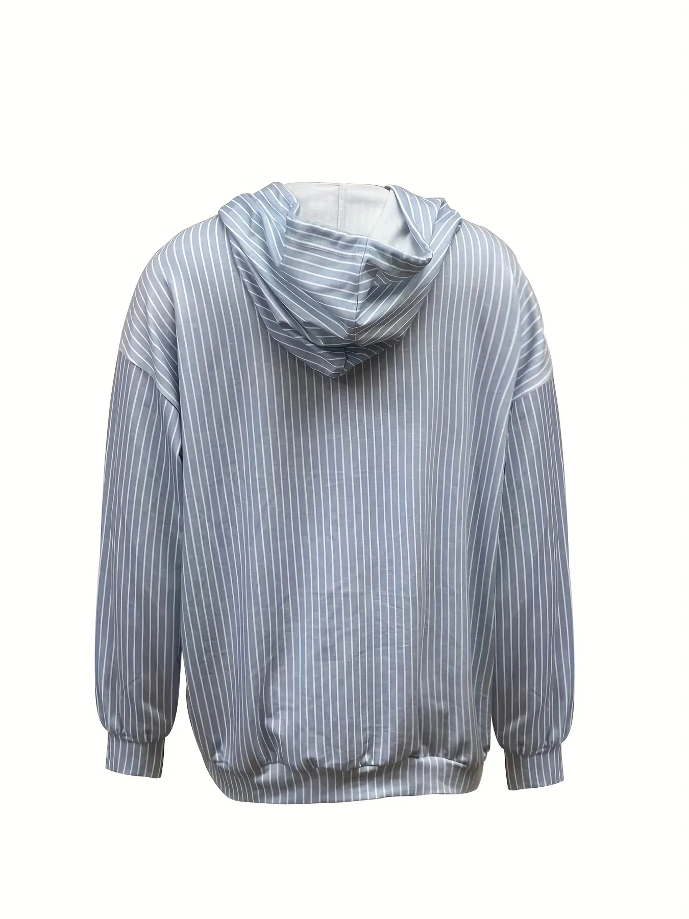 Striped Zip Up Drawstring Hoodie, Casual Long Sleeve Sweatshirt, Women's Clothing - Deanwangkt