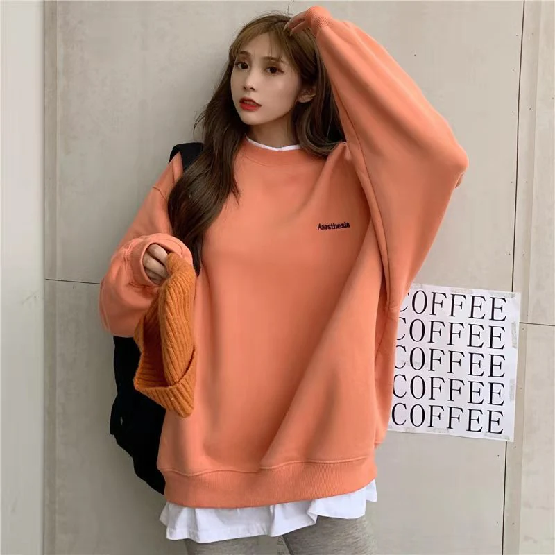 Christmas Gift Deanwangkt spring and autumn new splicing Pullover fashion Korean thick and thin women's Sweatshirt Navy Gray Black Pink women's Hoodi - Deanwangkt