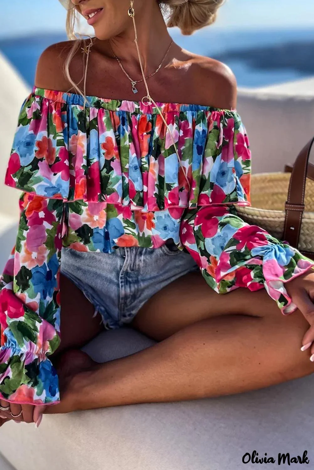 Deanwangkt - Off-the-shoulder blouse with ruffles in a floral print - Deanwangkt