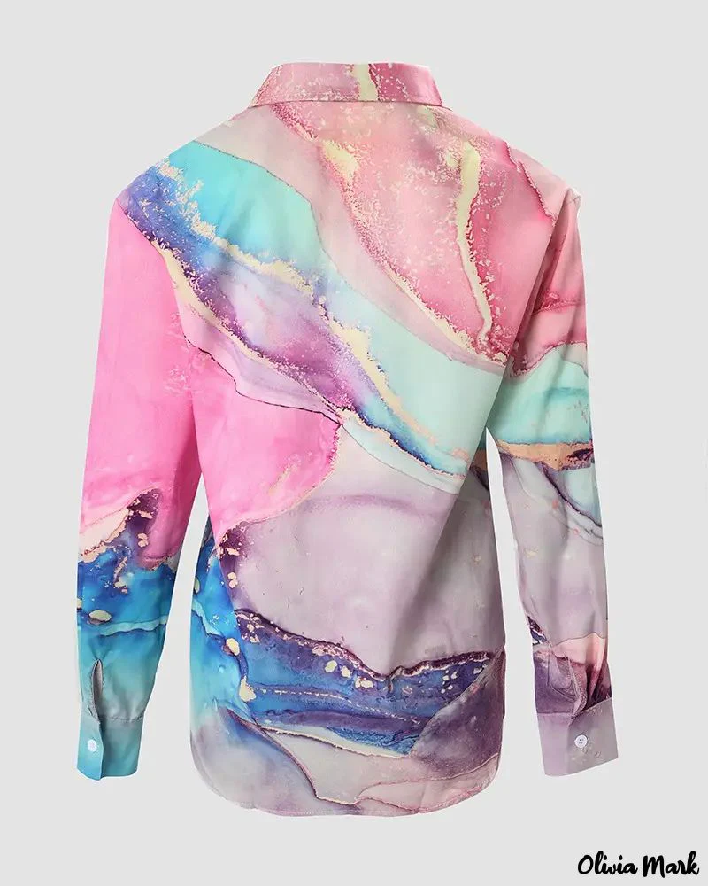 Deanwangkt - Marble Print Long Sleeve Button Down Shirt - Deanwangkt