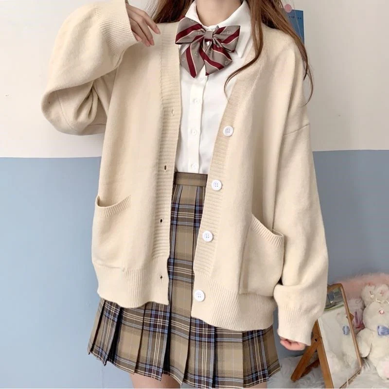 Christmas Gift Deanwangkt new sweet cute girl knitting sweater lazy college style loose sleeve Harajuku girl JK uniform sweater coat s ~ 2XL - Deanwangkt