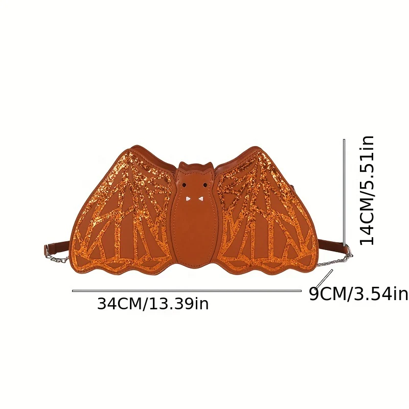 Sequins Bat Shape Crossbody Bag, Halloween Party Shoulder Bag, Bat Ghost Elf Embroidery Novelty Bag - Deanwangkt
