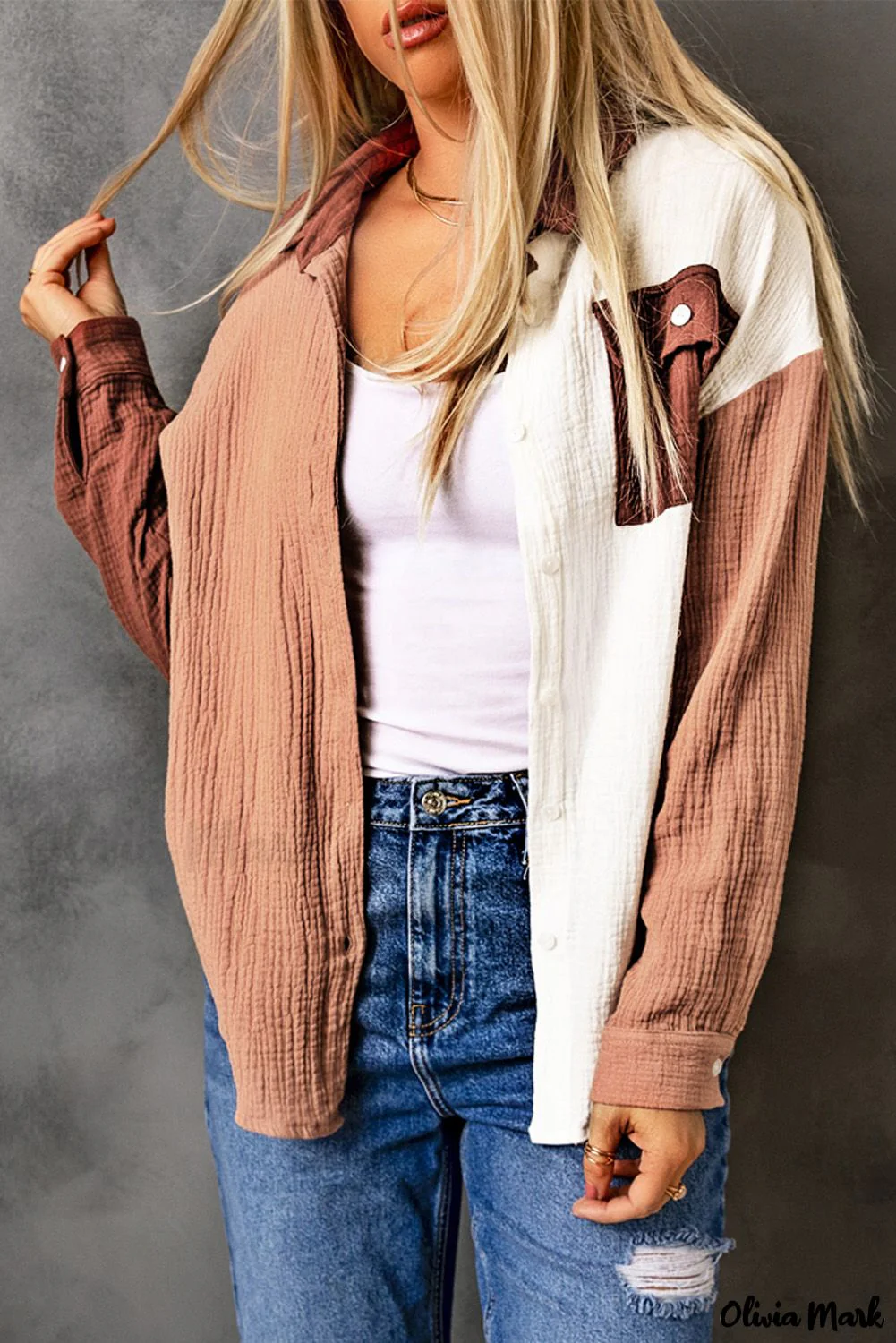 Deanwangkt - Brown textured long sleeve shirt with pocket - Deanwangkt