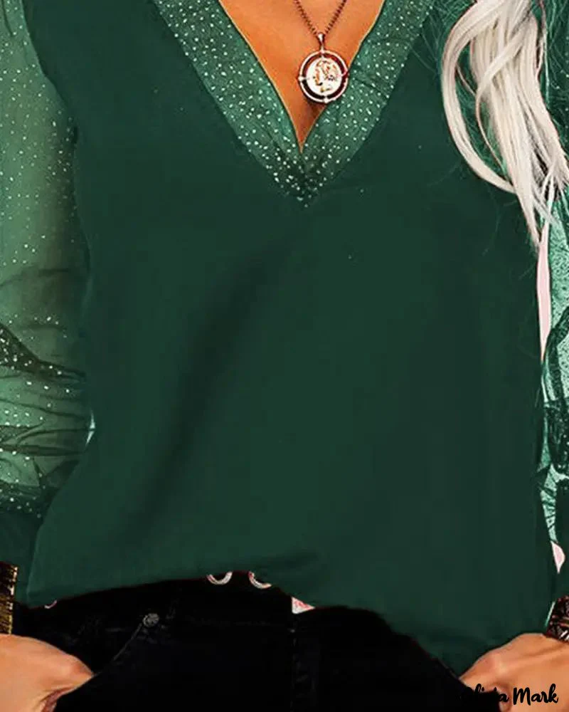 Deanwangkt - Contrast Mesh Long Sleeve Top - Deanwangkt