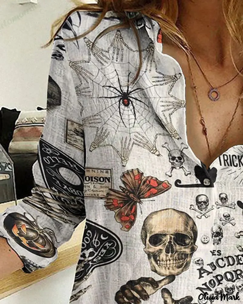Deanwangkt - Halloween Graphic Print Long Sleeve Shirt - Deanwangkt