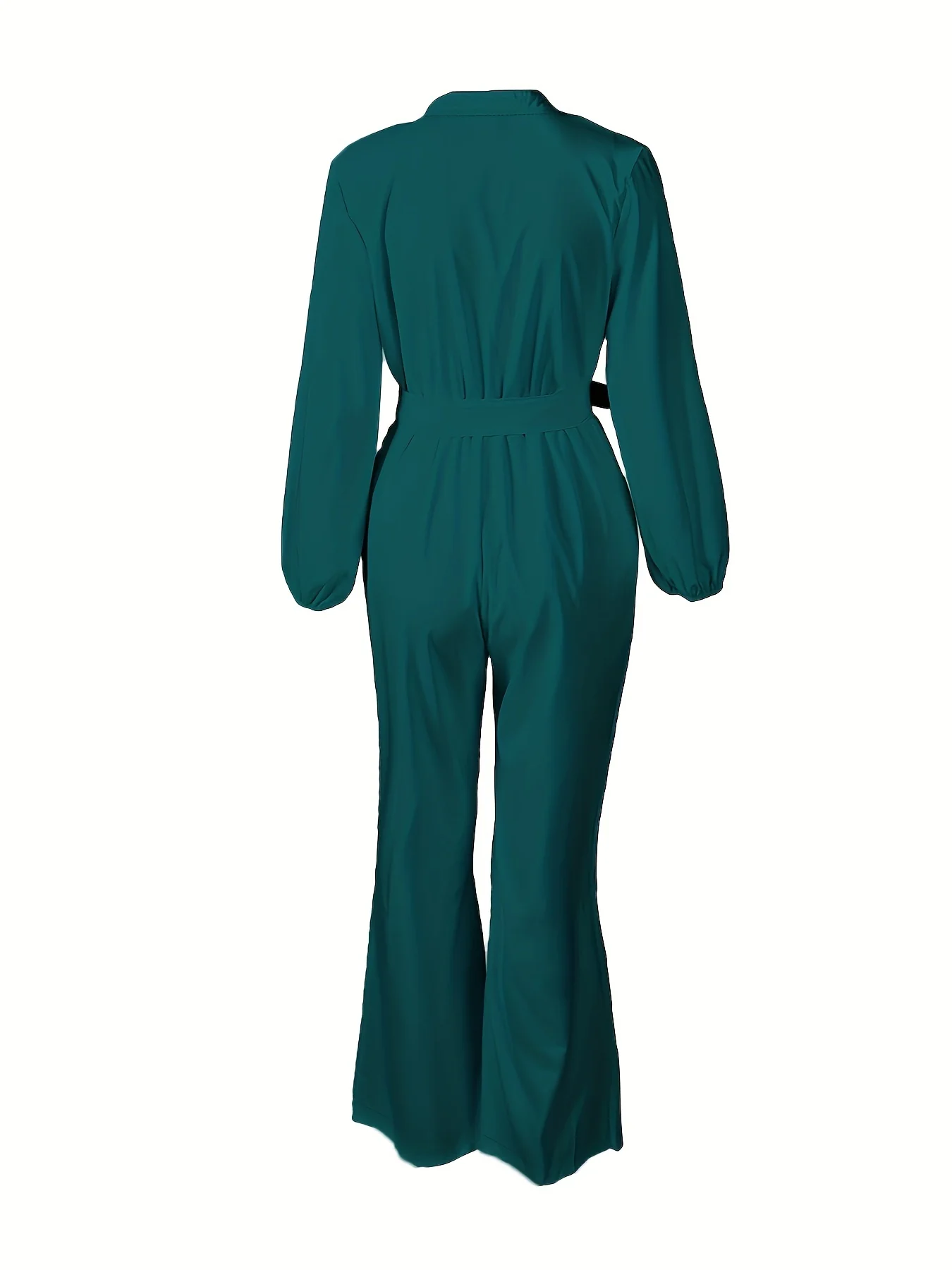 Solid Button Belted Jumpsuit, Casual Long Sleeve Jumpsuit For Spring & Fall, Women's Clothing - Deanwangkt