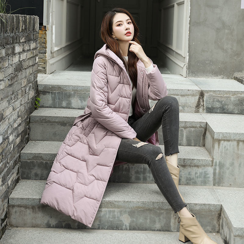 Christmas Gift  Winter Hooded Long Women Parkas Jacket Slim Warm Casual Elegant Office Ladies Parkas Thicken Basic Belt Zipper Coats - Deanwangkt