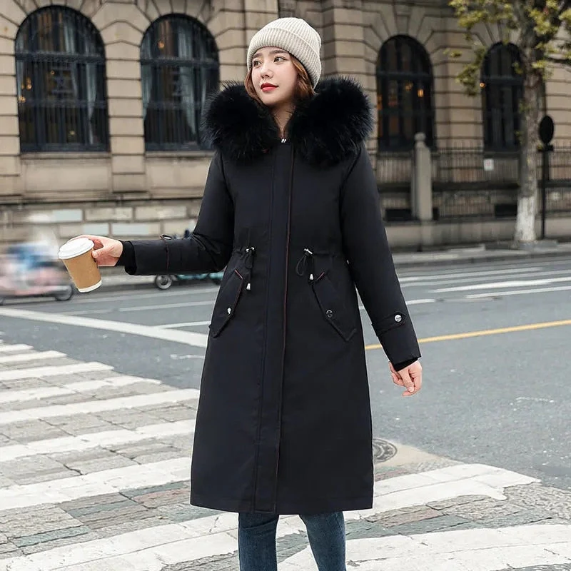 Christmas Gift Deanwangkt New Women Winter Jacket Long Coat Casual Parkas Removable Fur Lining Hooded Parka Cotton Thicken Warm Jacket Mujer Coats - Deanwangkt