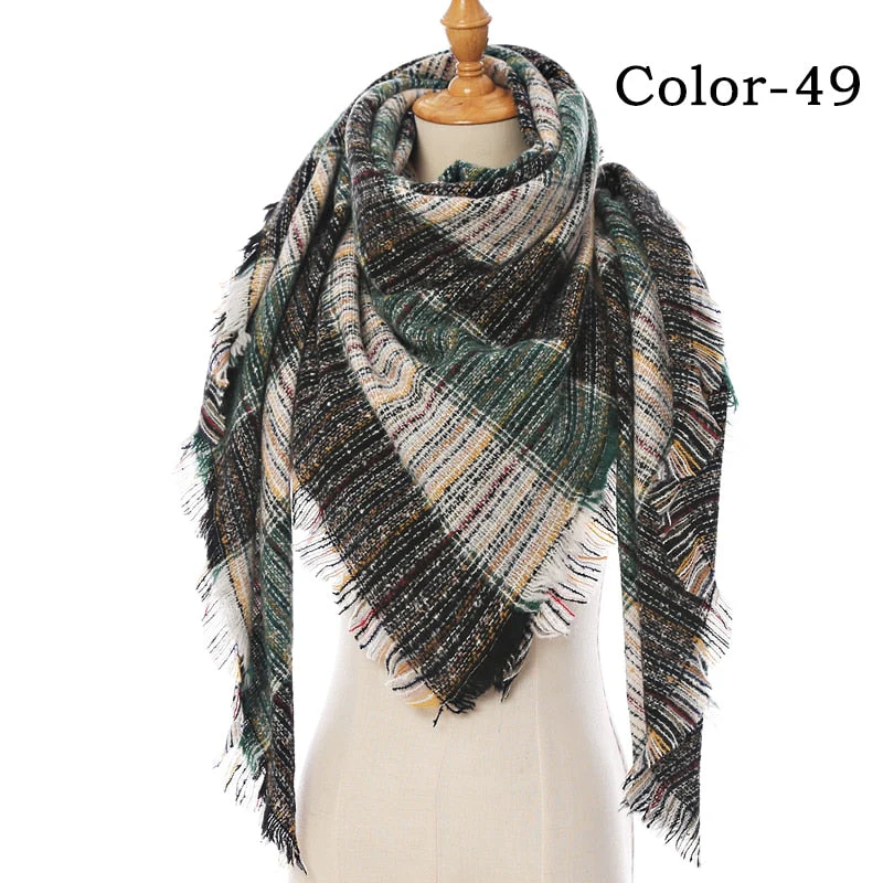 Christmas Gift Deanwangkt New Winter Knitted Scarf Cashmere Pashmina Women Warm Neck Scarves Shawls Plaid Wraps Triangle Stoles Lady Bandana - Deanwangkt