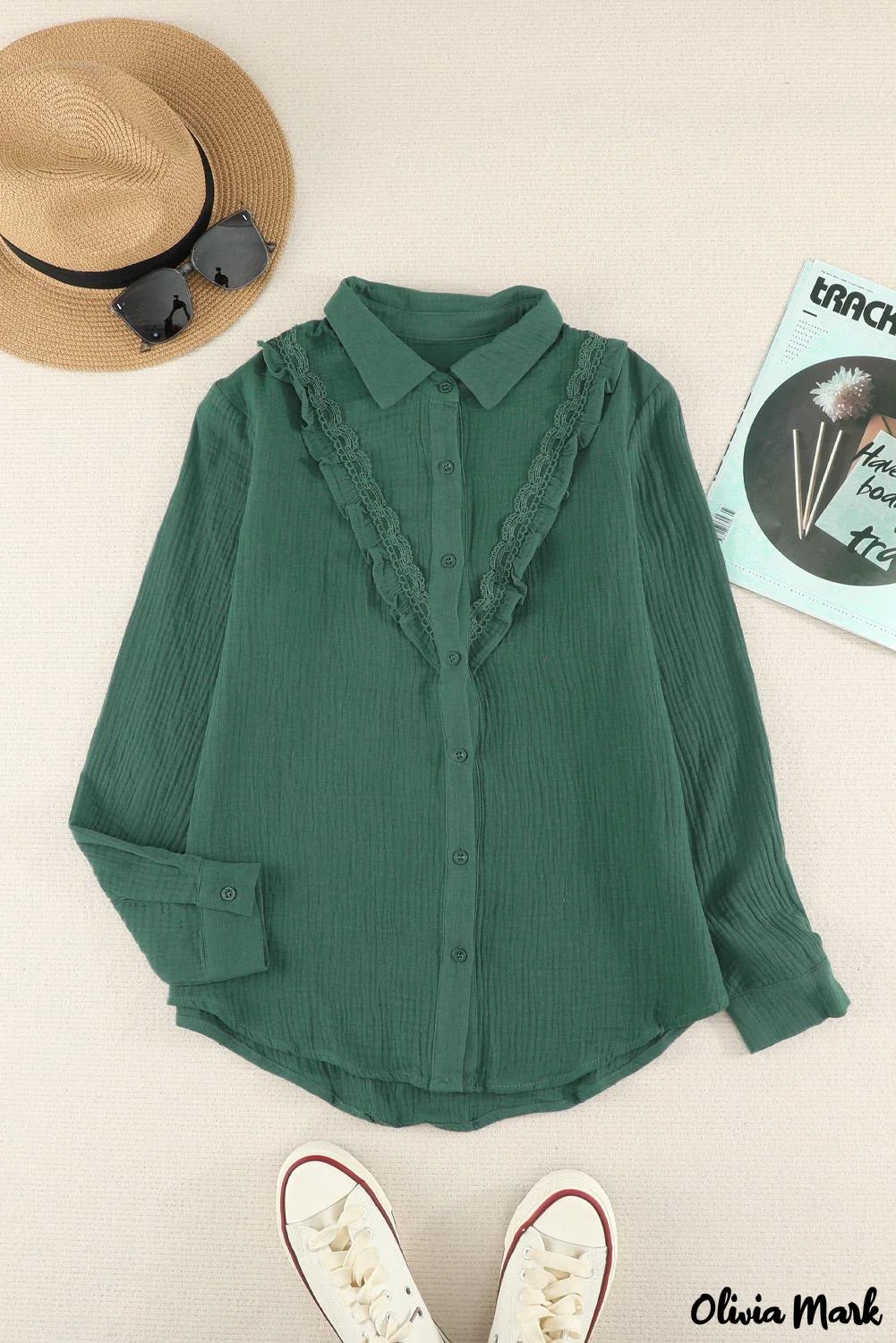 Deanwangkt - White Ruffle Crinkle Long Sleeve Shirt - Deanwangkt