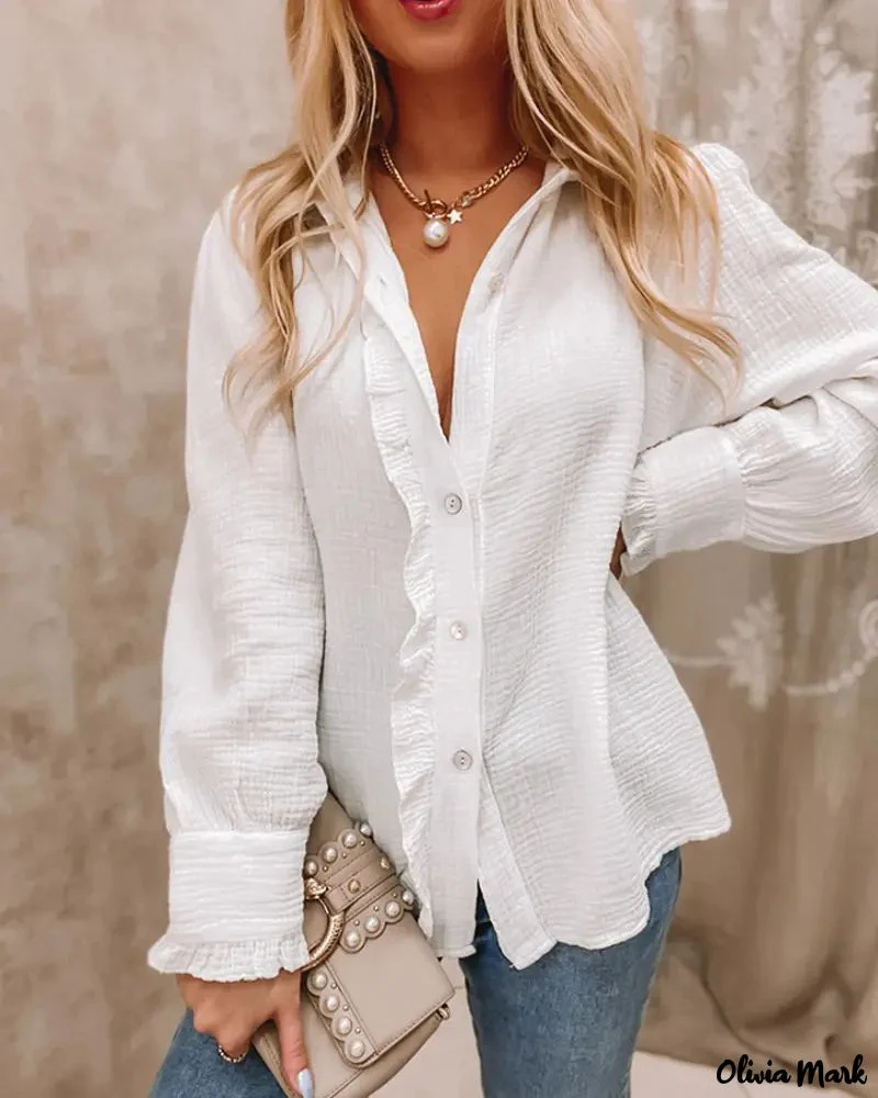 Deanwangkt - Long Sleeve Ruffle Hem Button Down Shirt - Deanwangkt