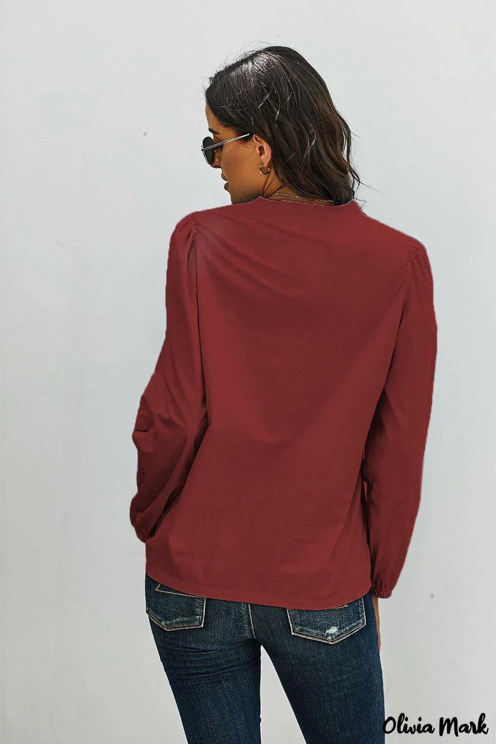 Deanwangkt - Wine Long Sleeve Ruffled Blouse - Deanwangkt
