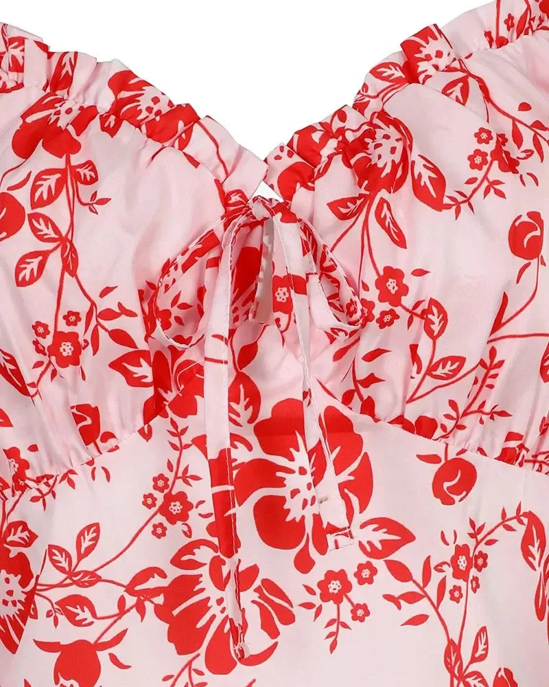Deanwangkt - Floral print top with puff sleeves and ruffled hem - Deanwangkt