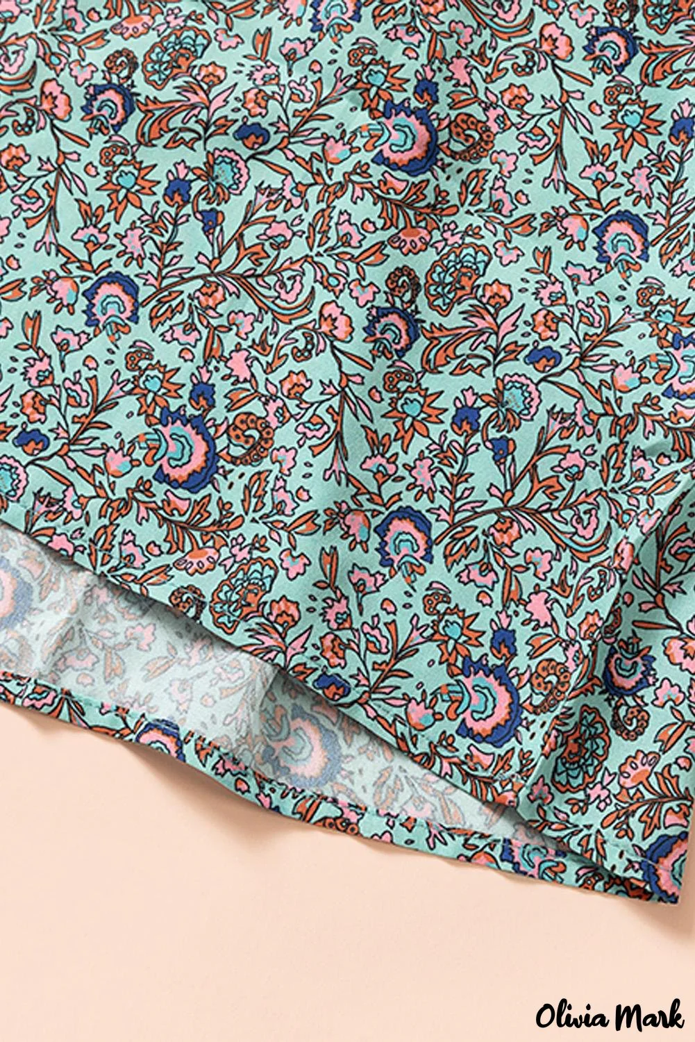 Deanwangkt - Red Floral Patchwork Split Neck Bubble Sleeve Blouse - Deanwangkt
