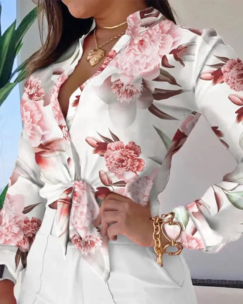 Deanwangkt - Floral Print Long Sleeve Button Down Shirt - Deanwangkt