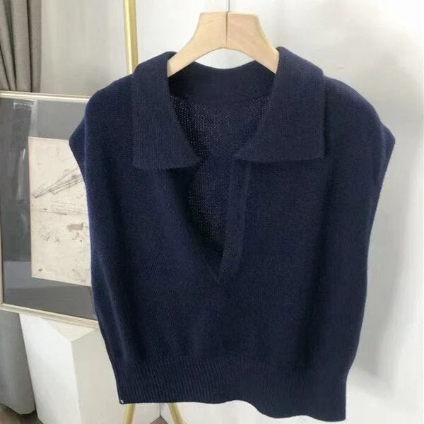 Christmas Gift Deanwangkt New Spring Autumn Women Sweaters Pullovers Striped Sleeveless Knitted POLO Collar Wild Short Vests SWV3092JX - Deanwangkt