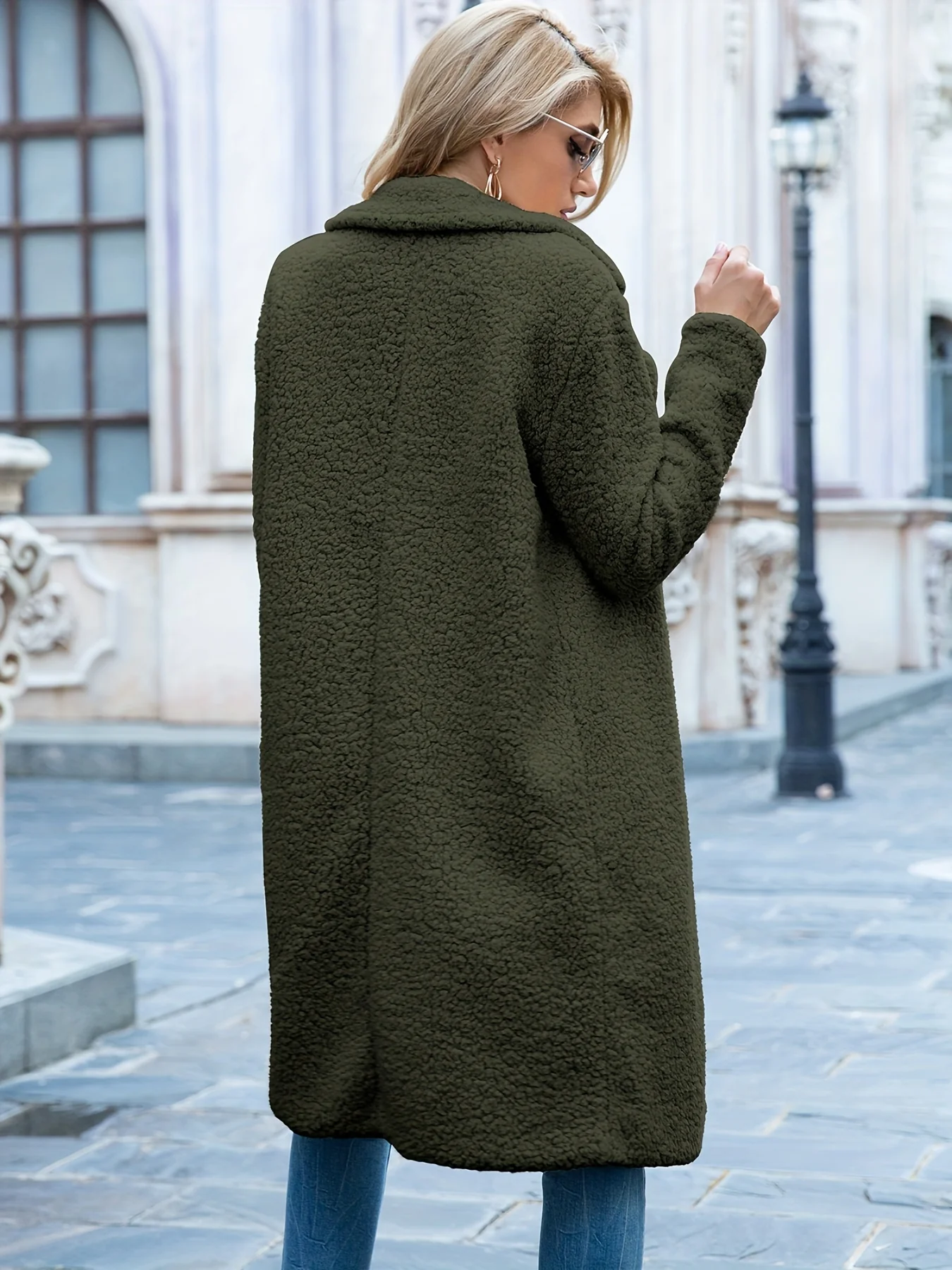 deanwangkt-1  Lapel Warm Teddy Coat, Casual Open Front Long Sleeve Outerwear, Women's Clothing - Deanwangkt