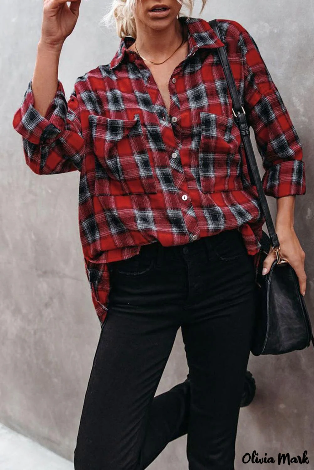 Deanwangkt - Red cotton blend plaid button-up shirt with chest pockets - Deanwangkt