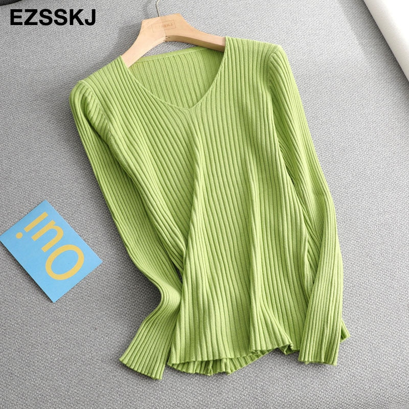 Christmas Gift Deanwangkt basic v-neck solid autumn winter Sweater Pullover Women Female Knitted sweater slim long sleeve badycon sweater cheap - Deanwangkt