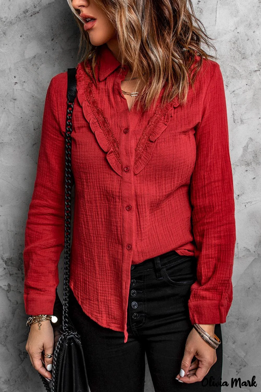 Deanwangkt - White Ruffle Crinkle Long Sleeve Shirt - Deanwangkt