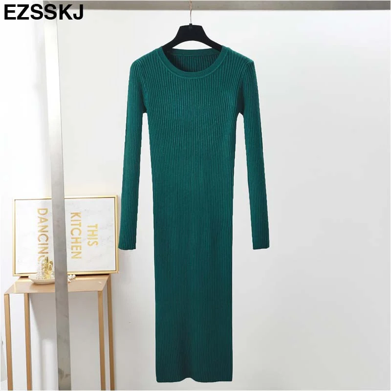 Christmas Gift Autumn Winter long Sweater dress women solid bodycon Thick dress Female Jumper O-neck slim basic knit dress Long sleeve - Deanwangkt
