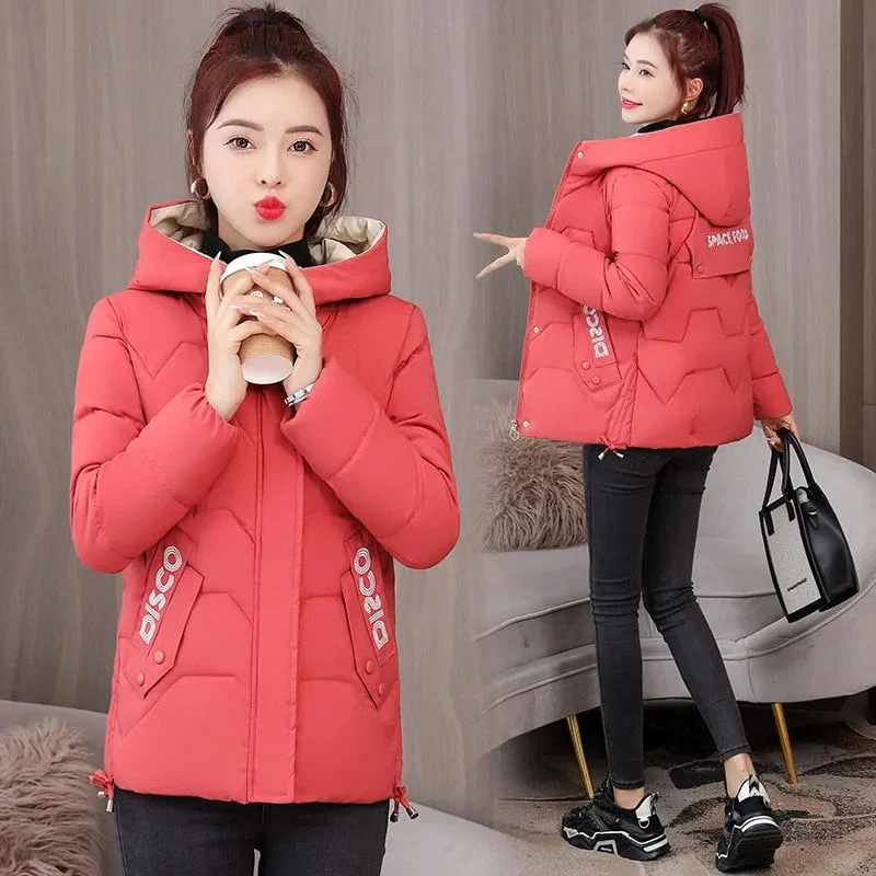Christmas Gift Deanwangkt New Women Parka Winter Jacket Long Sleeve Hooded Short Coat Female Cotton Padded Parkas Casual Student Basic Jackets - Deanwangkt