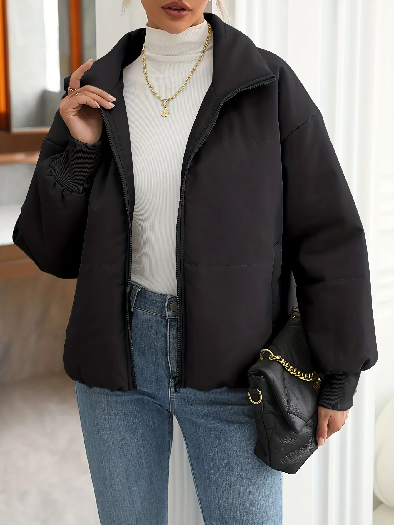 deanwangkt-1  Zip Up Solid Coat, Casual Long Sleeve Winter Warm Outerwear, Women's Clothing - Deanwangkt