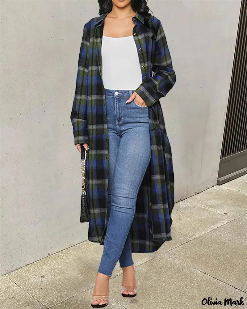 Deanwangkt - Checked Curved Hem Button Down Longline Jacket - Deanwangkt